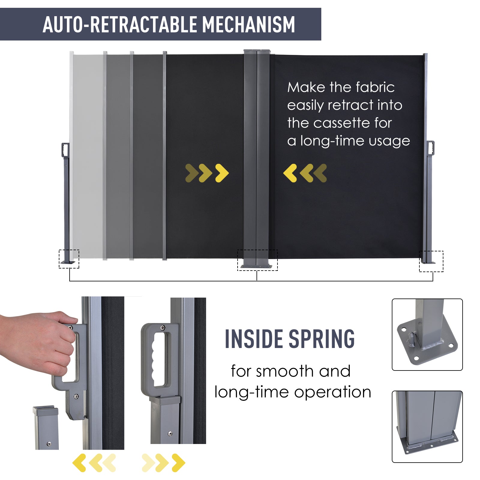 Outsunny Steel Frame Retractable Double Side Awning Grey