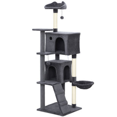 Kozy 160cm Large Cat Tree Tower with Sisal Scratching Posts, Condos, Plush Perches, Hammock, Ladder, Dark Grey