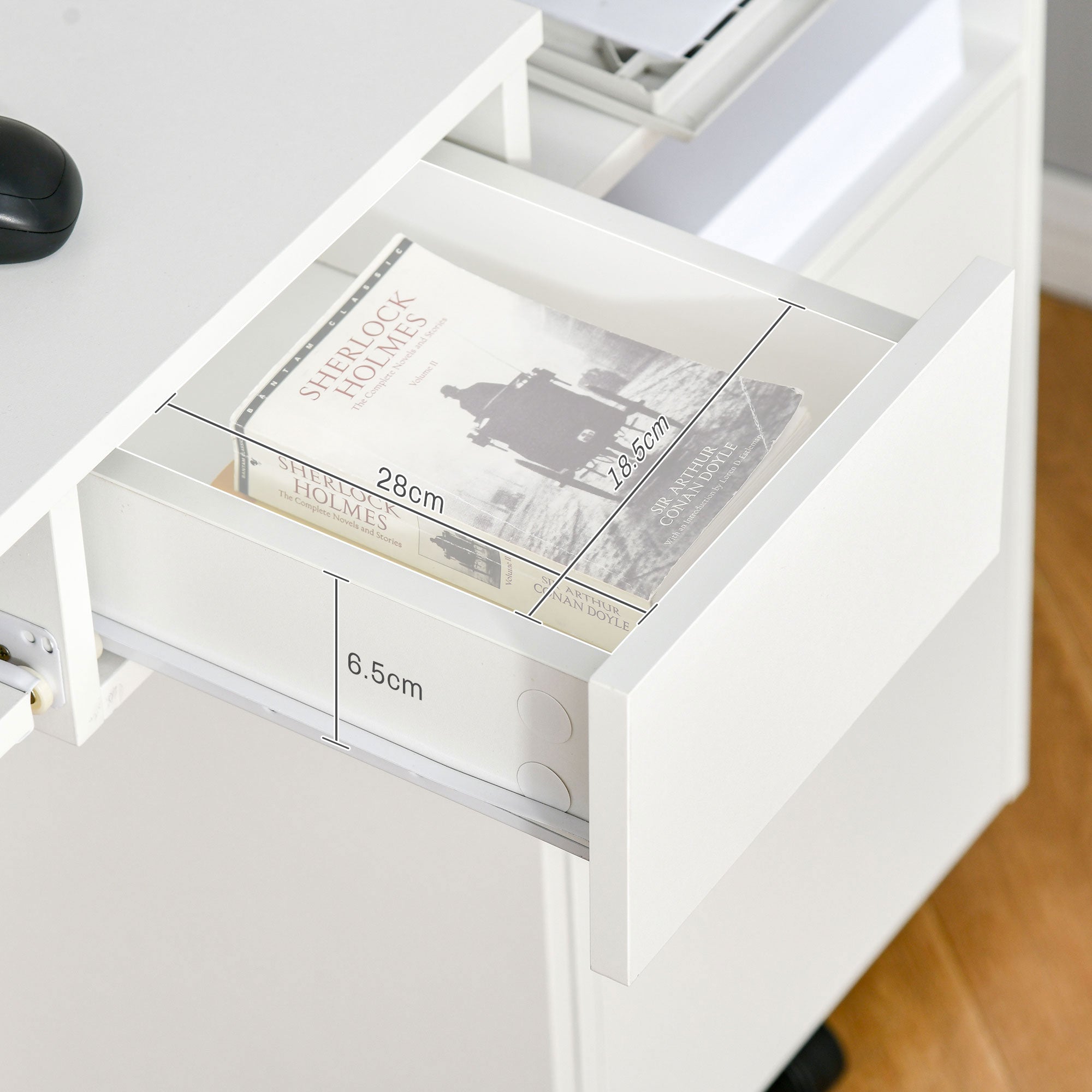 Kozy 80cm Compact Computer Desk with Keyboard Tray, Home Office Desk with Drawer for Bedroom Study, White