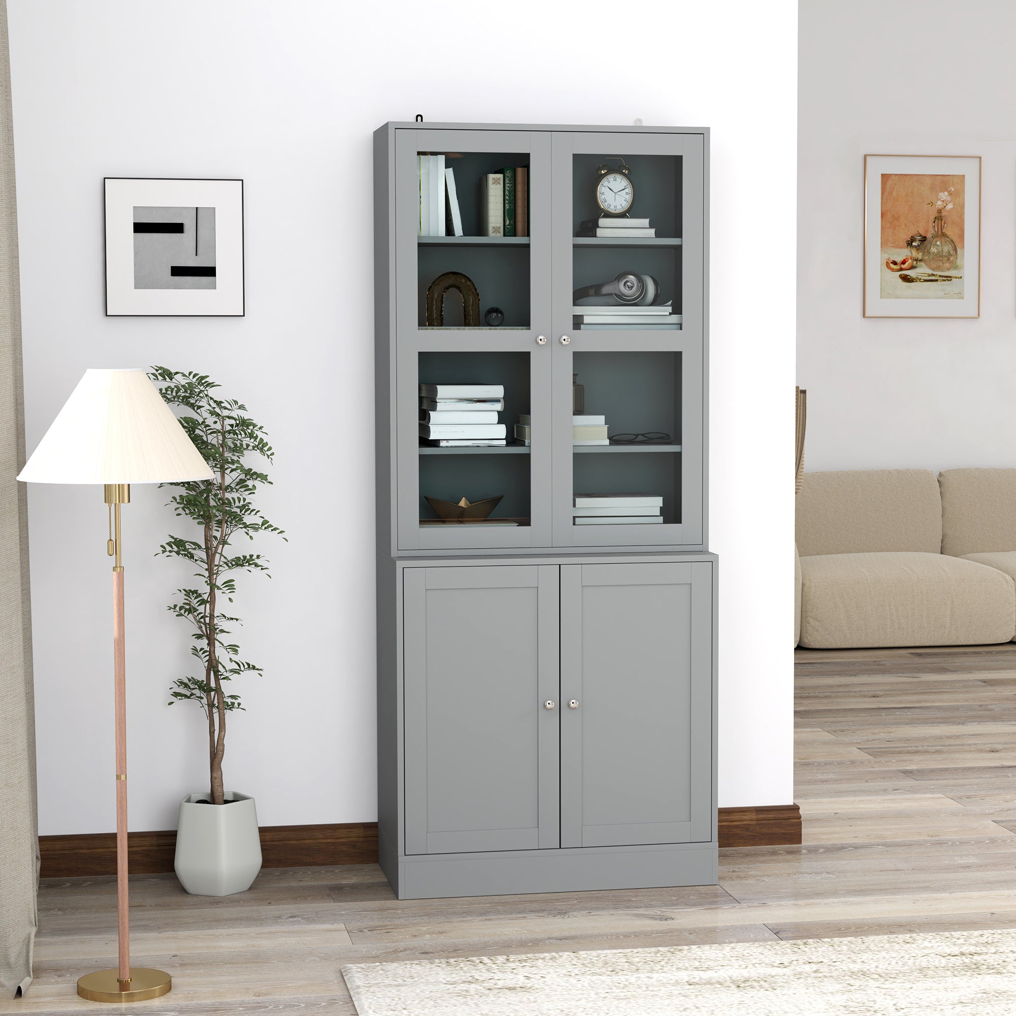 Kozy Double Storage Display Cabinet - Grey