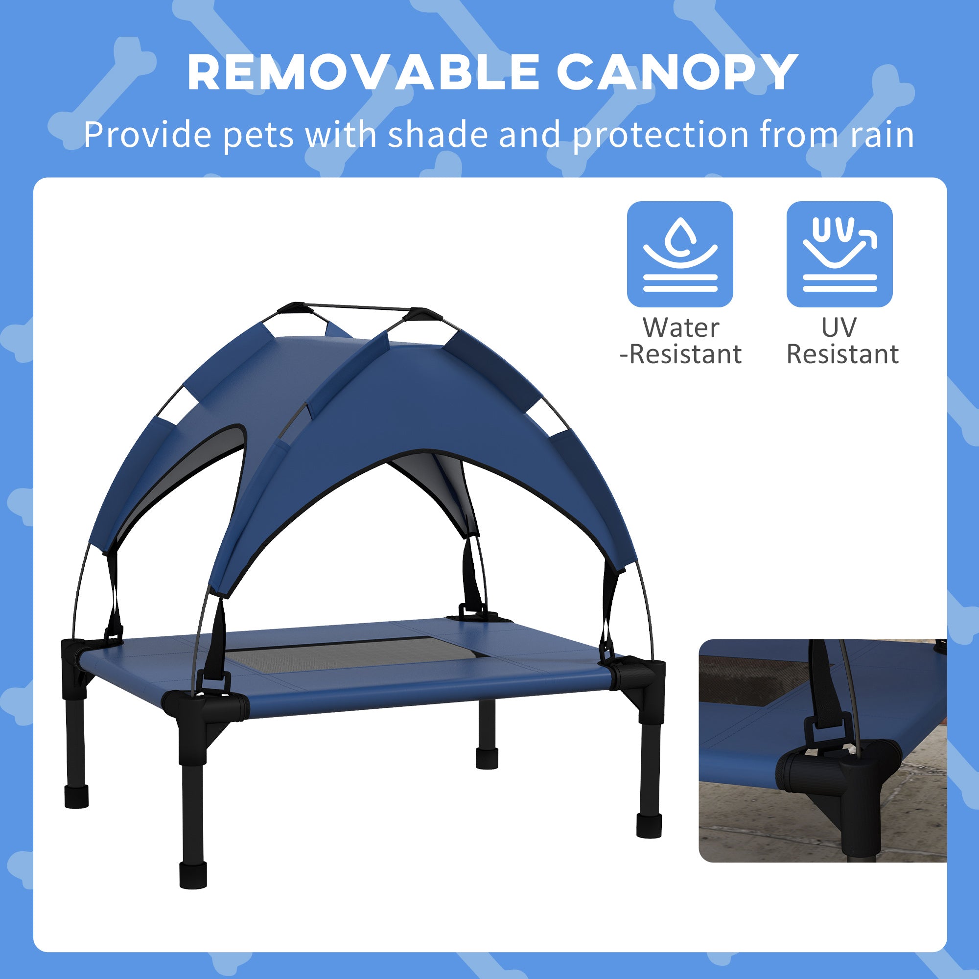 PawHut Cooling Raised Pet Bed w/ Washable Breathable Mesh, for Mini Small Dogs, 61 x 46 x 63cm - Dark Blue | Aosom UK