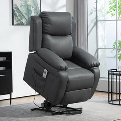 Kozy - Riser and Recliner Chair with Massage, Heat, Power Lift Recliner Chair for Elderly with Remote Control, Extended Footrest, Dual Side Pockets, Overstuffed Electric Reclining Armchair, Dark Grey