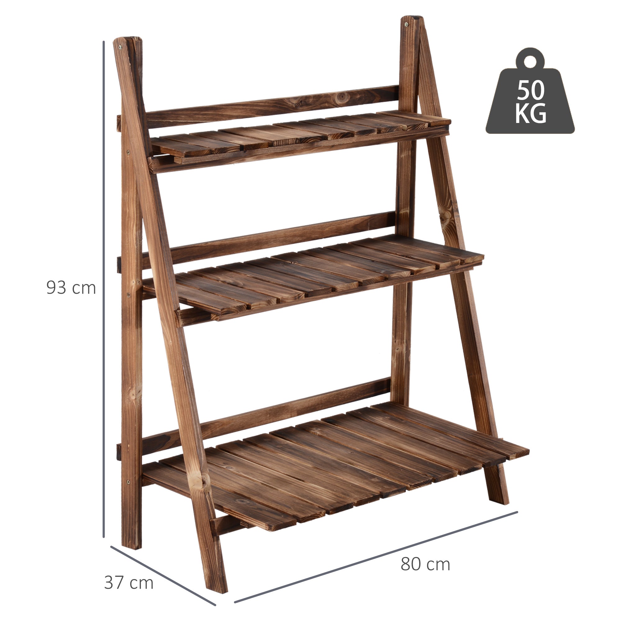 Outsunny Wooden 3 Tier Folding Flower Pot Stand, Garden Planter Display Ladder, Herb Rack, Natural | Aosom UK