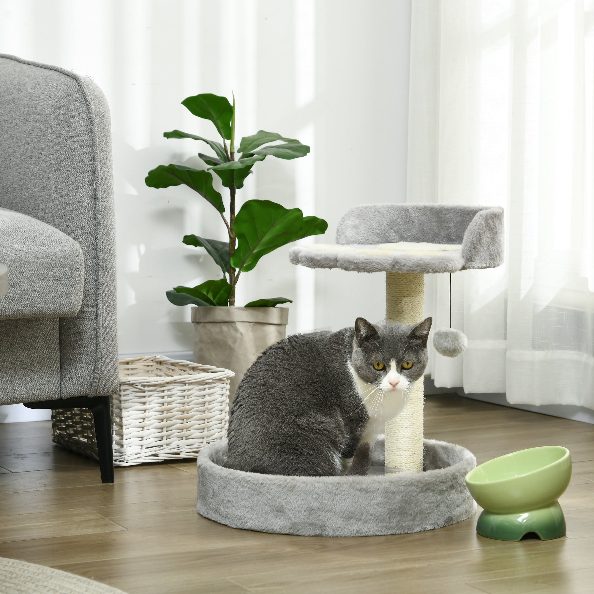 PawHut 44cm Cat Tower with Sisal Cat Scratching Post, Cat Claw Shape, Light Grey | Aosom UK