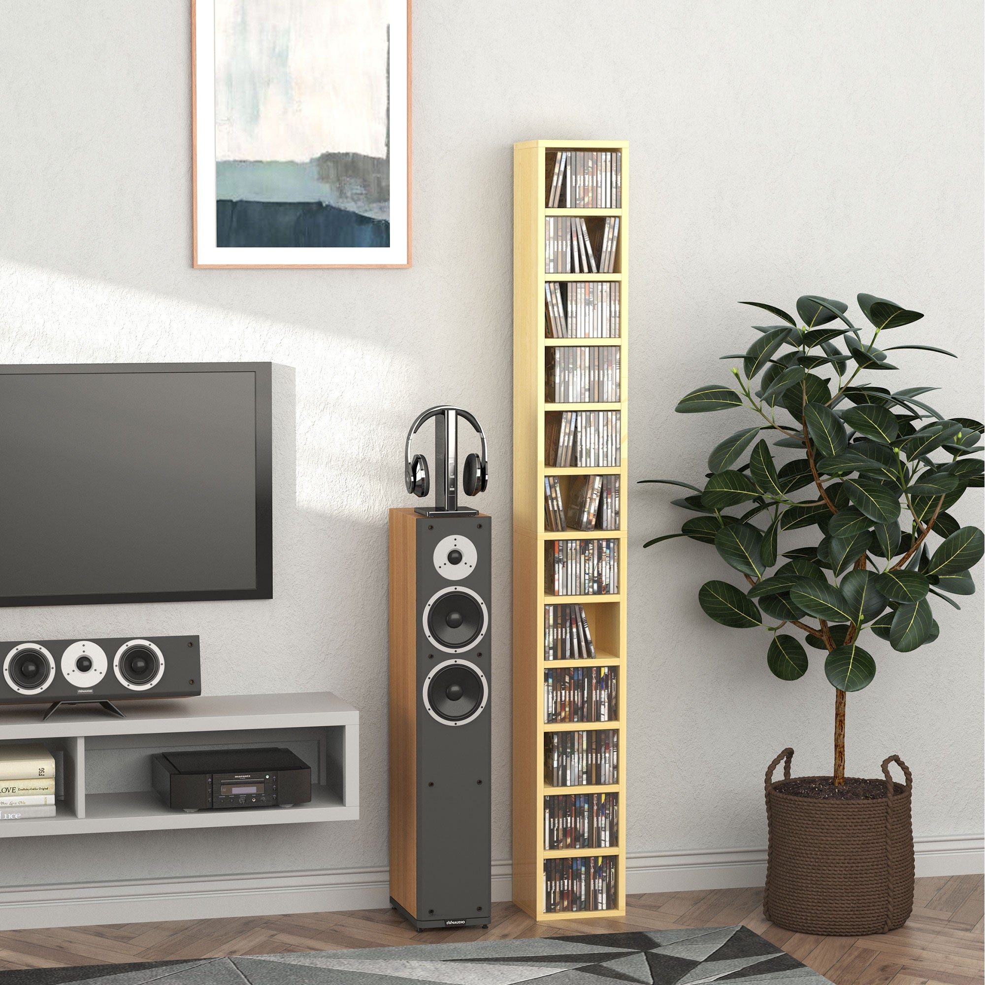 HOMCOM 12-tier Media Storage Cabinet 204 CDs Shelf Tower Multimedia Organizer Rack Stand Bookcase Display Unit | Aosom UK