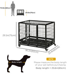 PawHut 38" Heavy Duty Metal Dog Kennel Pet Cage with Crate Tray and Wheels