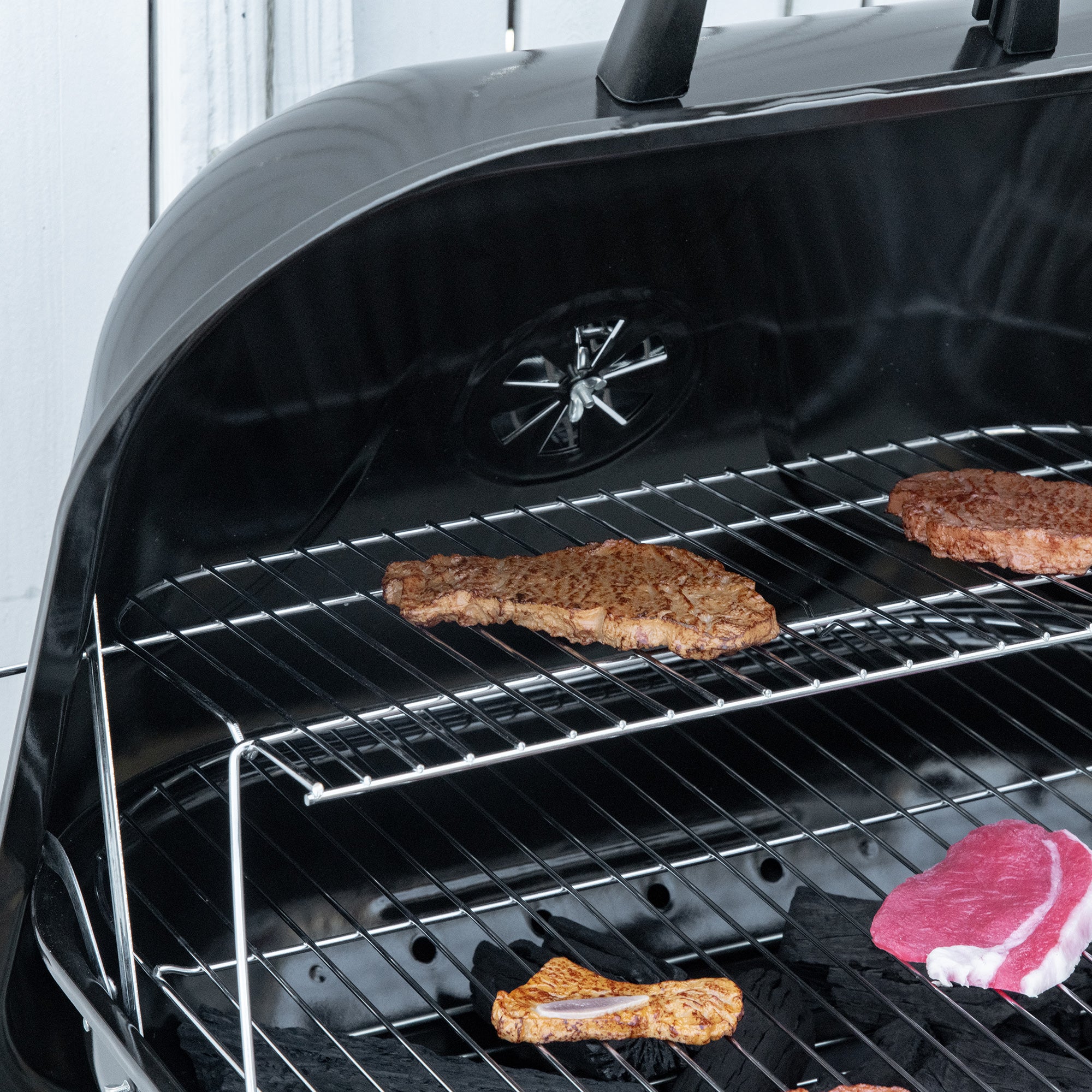 Kozy Portable BBQ Charcoal Grill with 2 Wheels and Cooking Utensils, Smoker Grill with Lid for Outdoor Barbecues, Camping, Picnic, Courtyard