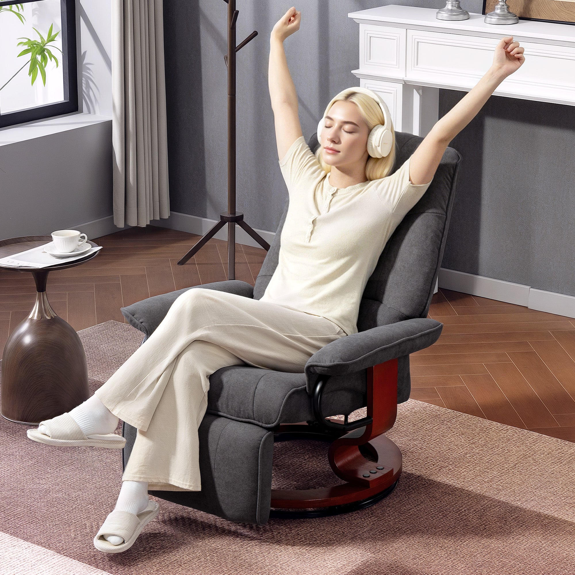 Kozy - Reclining Swivel Chair, with Footrest - Grey