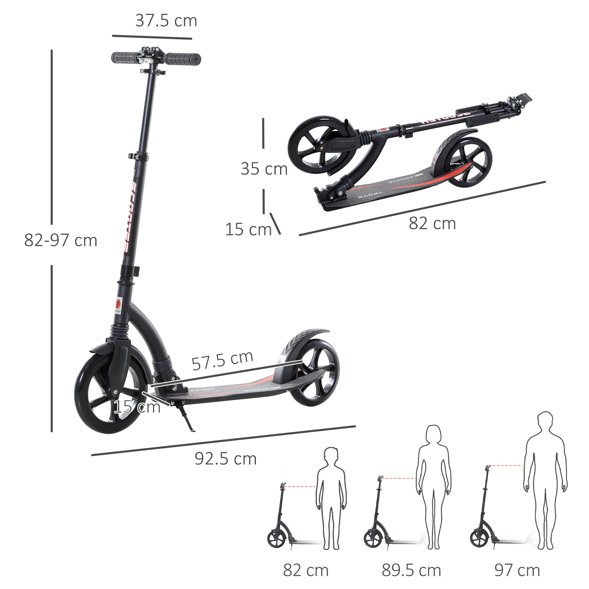 HOMCOM Teens Adult Kick Scooter w/ Shock Absorption Mechanism Foldable Adjustable Height Aluminium Frame Ride On Toy for 14+