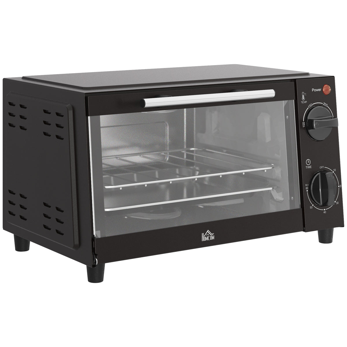 Kozy Mini Oven, 9L Countertop Electric Grill, Toaster Oven with Adjustable Temperature, Timer, Dishwasher Safe Baking Tray and Wire Rack, 750W, Black