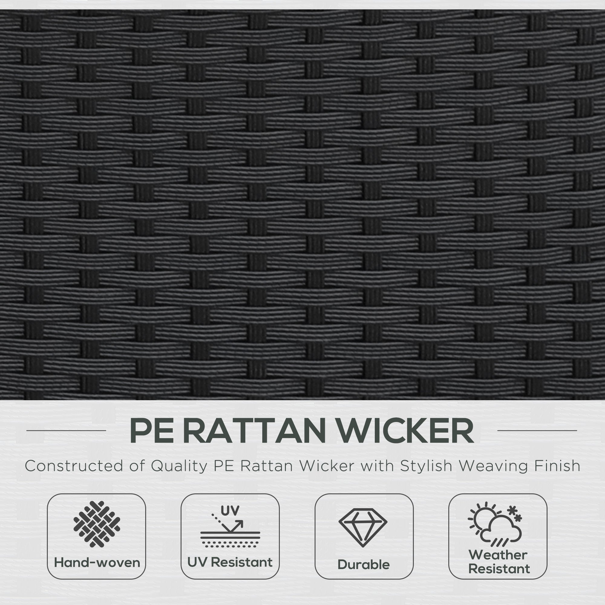 Kozy 4 Pieces PE Rattan Garden Daybed Set, Outdoor Wicker Cushioned Round Sofa Bed Conversation Furniture with Coffee Table & Canopy, Black