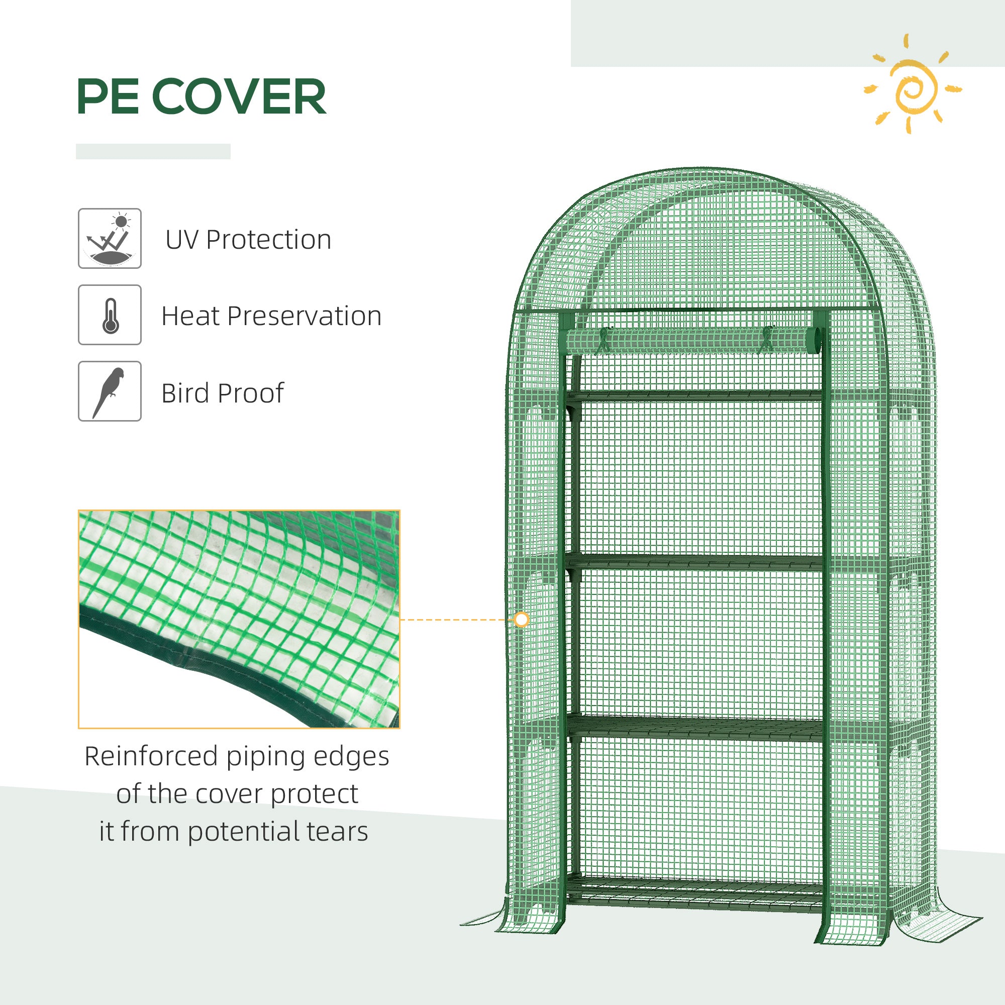 Kozy 4 Tier Mini Greenhouse for Outdoor, Portable Gardening Plant Green House with Storage Shelf, Roll-Up Zipped Door, Metal Frame and PE Cover, 80 x 49 x 160cm, Green