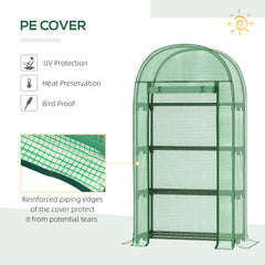 Kozy 4 Tier Mini Greenhouse for Outdoor, Portable Gardening Plant Green House with Storage Shelf, Roll-Up Zipped Door, Metal Frame and PE Cover, 80 x 49 x 160cm, Green