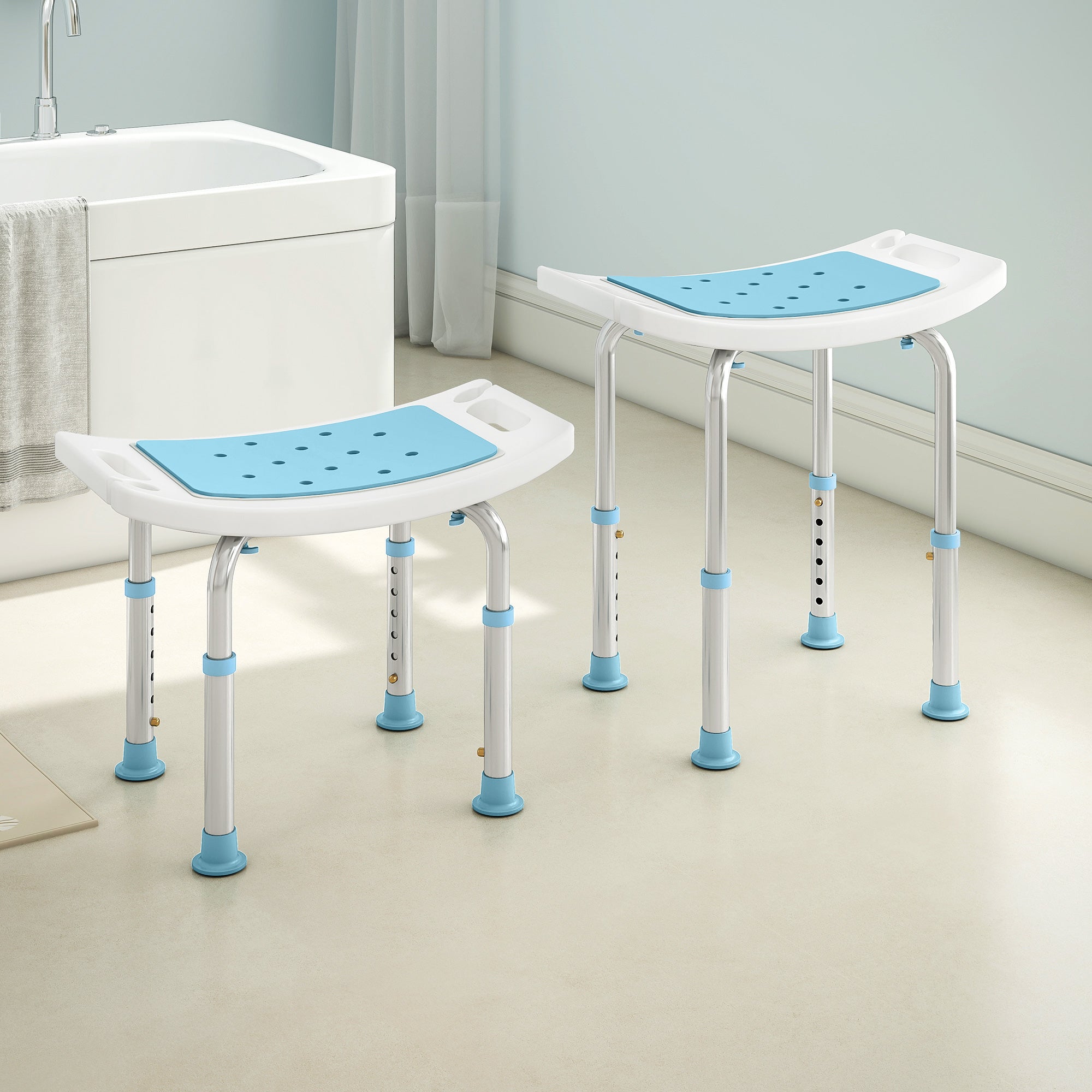 Kozy - Shower Chair, Adjustable Height Shower Stool with Aluminium Frame and Non-Slip Feet, Bathtub Stool Seat for Elderly Disabled Handicap, Turquoise