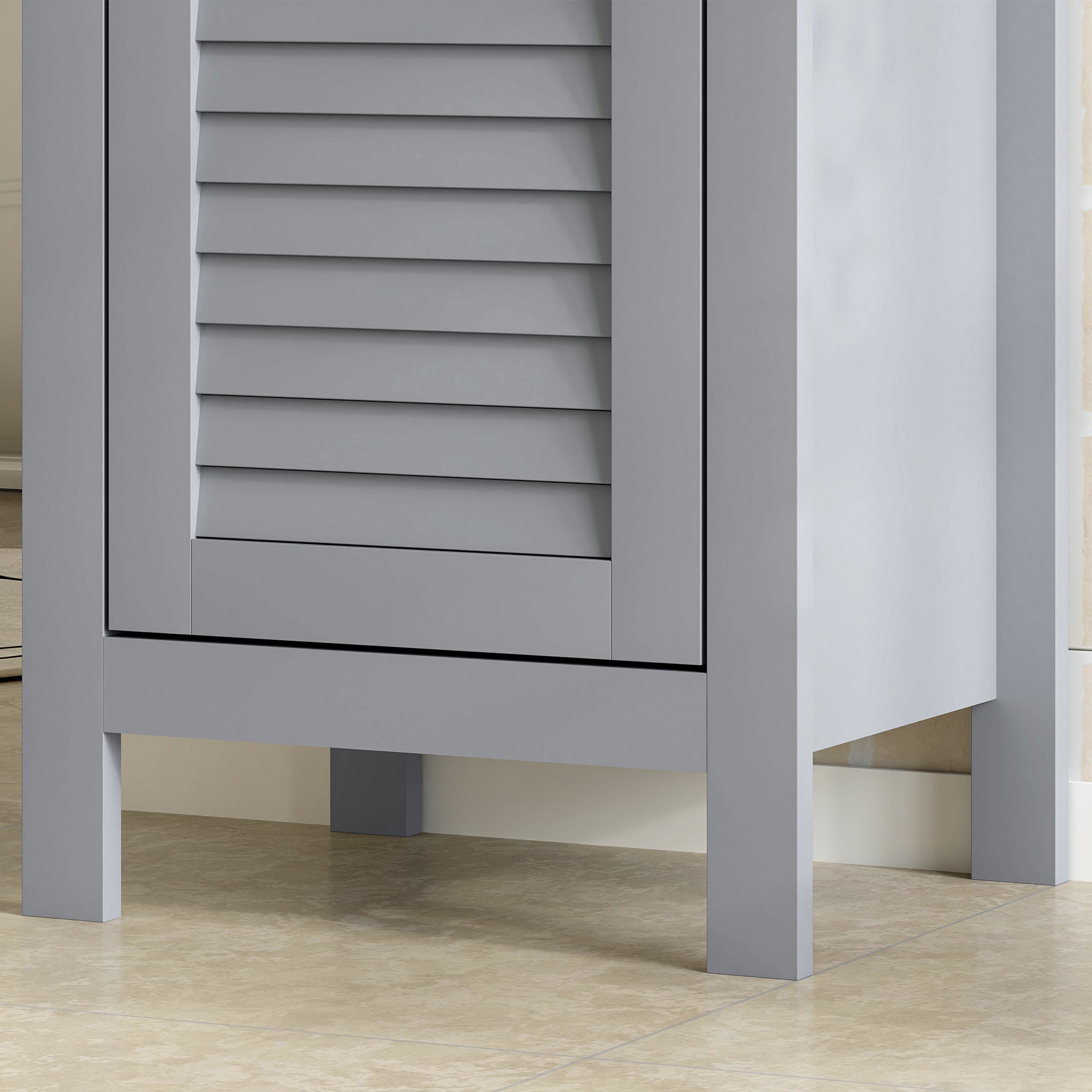 Kozy Bathroom Floor Storage Cabinet with 3 Tier Shelf and Cupboard with Door, Free Standing Linen Tower, Tall Slim Side Organizer Shelves, Grey