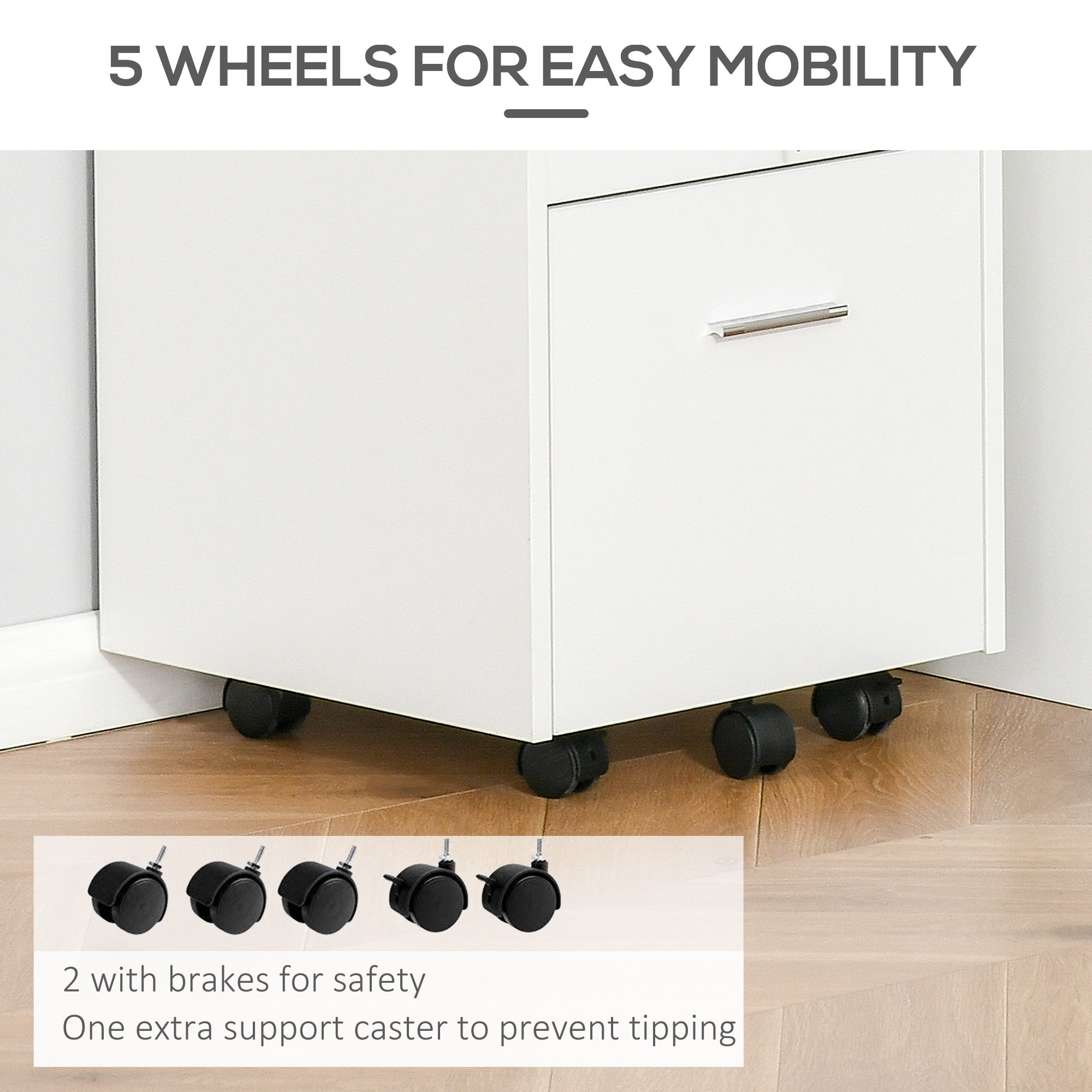 Kozy Lockable Two-Drawer Filing Cabinet, with Wheels - White