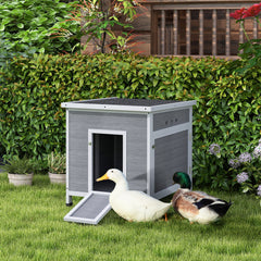 Kozy - Wooden Duck House with Ramp, Double Doors, Openable Asphalt Roof, Ventilation Holes, Removable Base, Light Grey