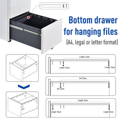 Vinsetto Fully Assembled 3 Drawer Steel Metal Filing Cabinet Lockable Rolling Vertical File Cabinet White