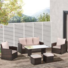 Kozy Six-Piece Rattan Sofa Set, with Glass-Top Table - Mixed Brown