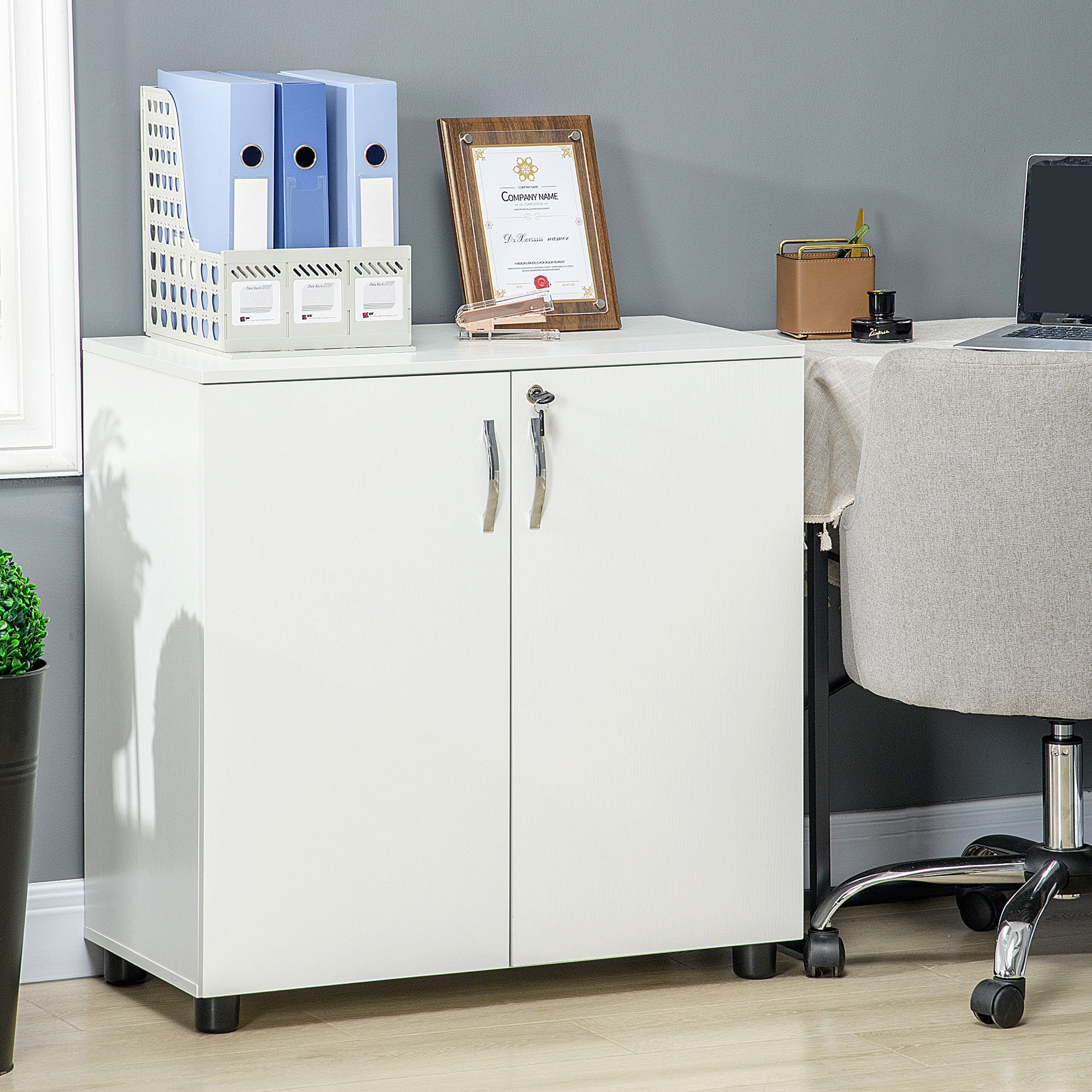 Kozy Two-Tier Locking Office Storage Cabinet - White