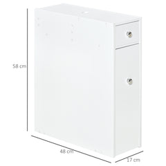 Kozy Bathroom Slim Floor Cabinet Narrow Wooden Storage Home Bath Toilet Cupboard Organiser Unit with Drawers White