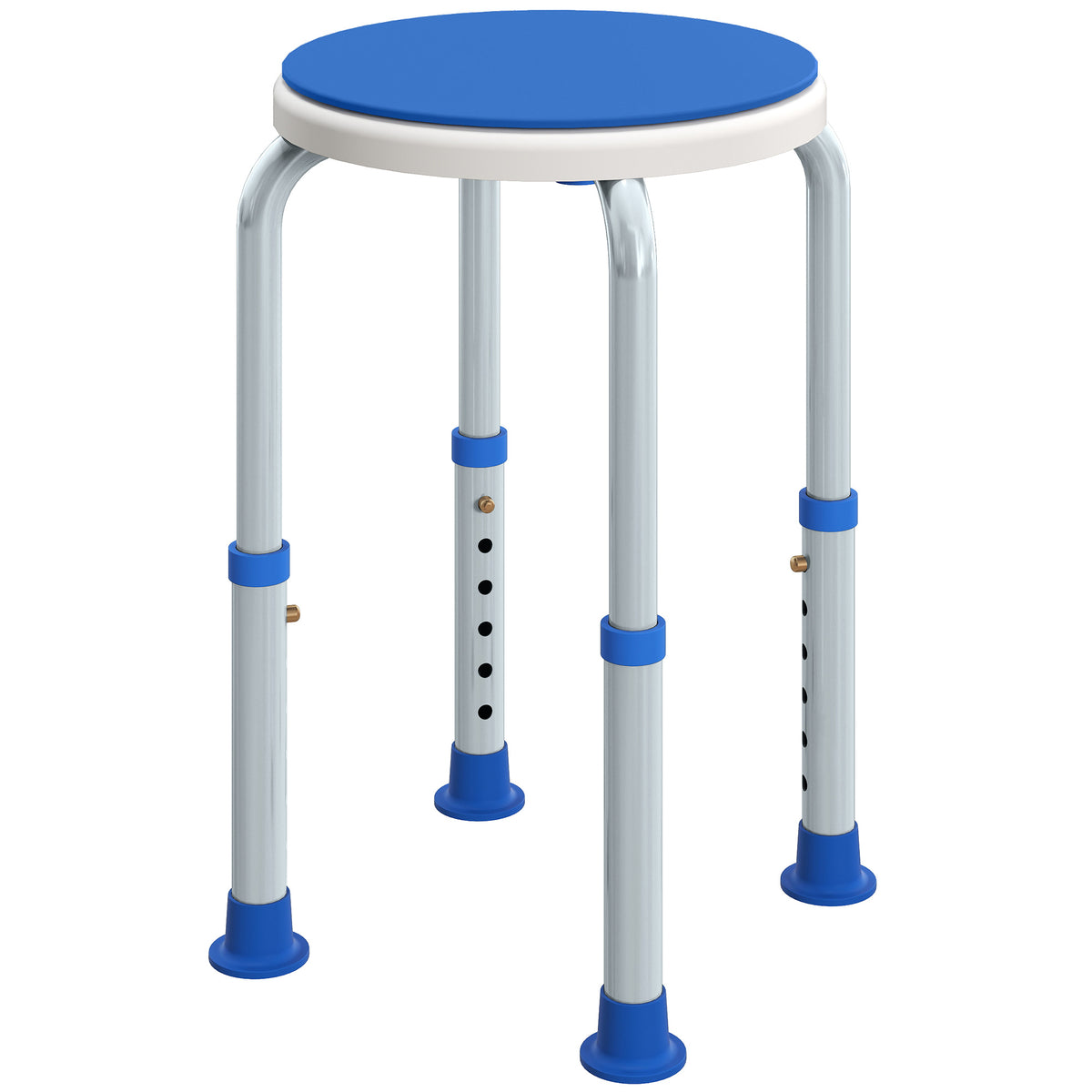 Kozy - 360° Swivel Shower Chair, Height Adjustable Aluminium Shower Stool with Non-Slip Feet for Disabled, Elderly, Blue