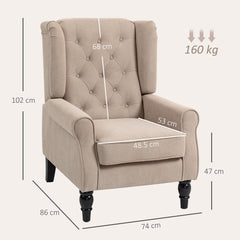 Kozy Wingback Accent Chair, Retro Upholstered Button Tufted Occasional Chair for Living Room and Bedroom, Beige