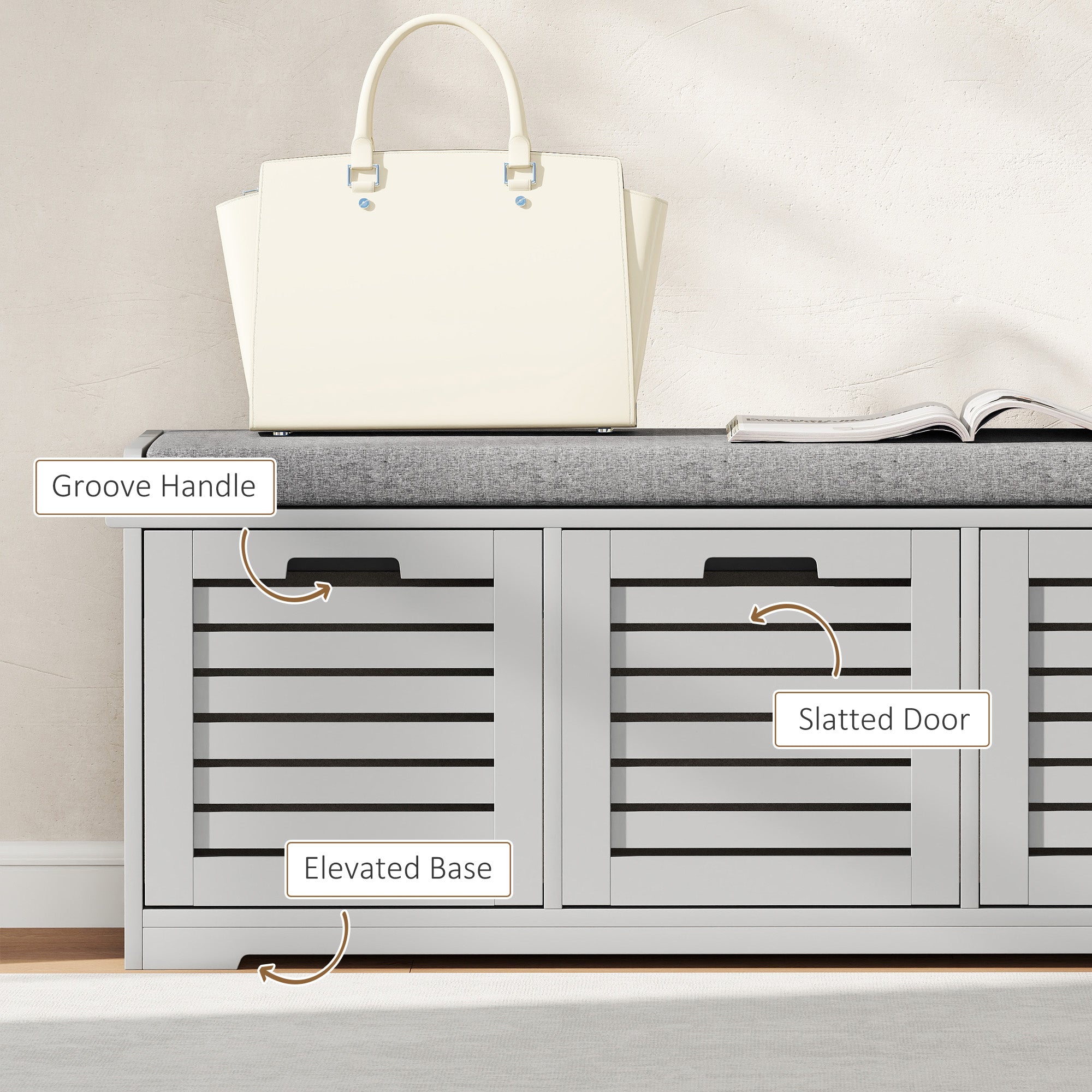 Kozy - 3-Drawer Shoe Storage Bench - Grey