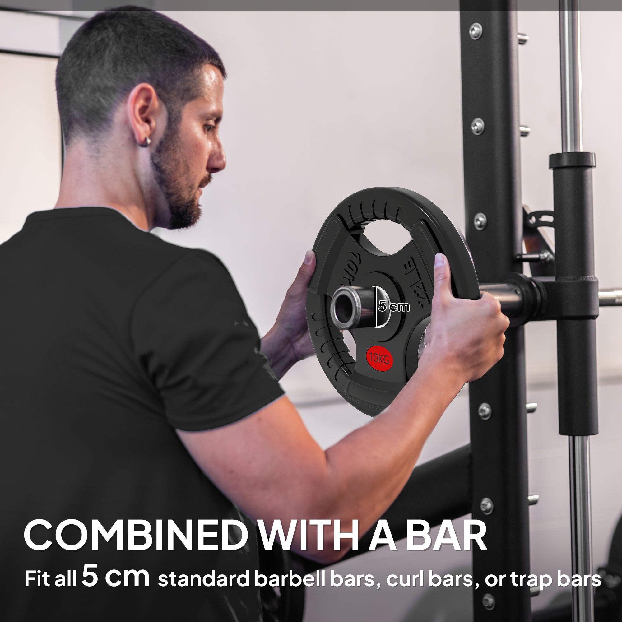 Kozy Olympic Weight Plates, 2"/5cm Weight Disc Pair with Tri-Grips, 2 x 10kg Dumbbell Plates for Weightlifting and Strength Training Home Gym Fitness Workout, Black