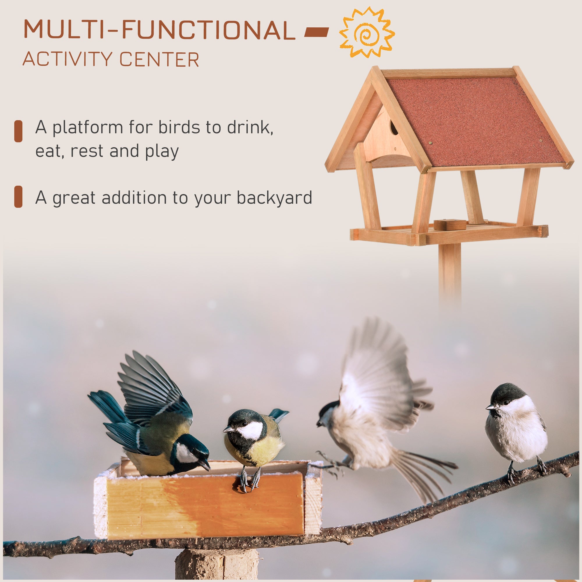 Kozy Wooden Bird Table Freestanding Feeding  Station for Garden Outside ,139H cm, Natural
