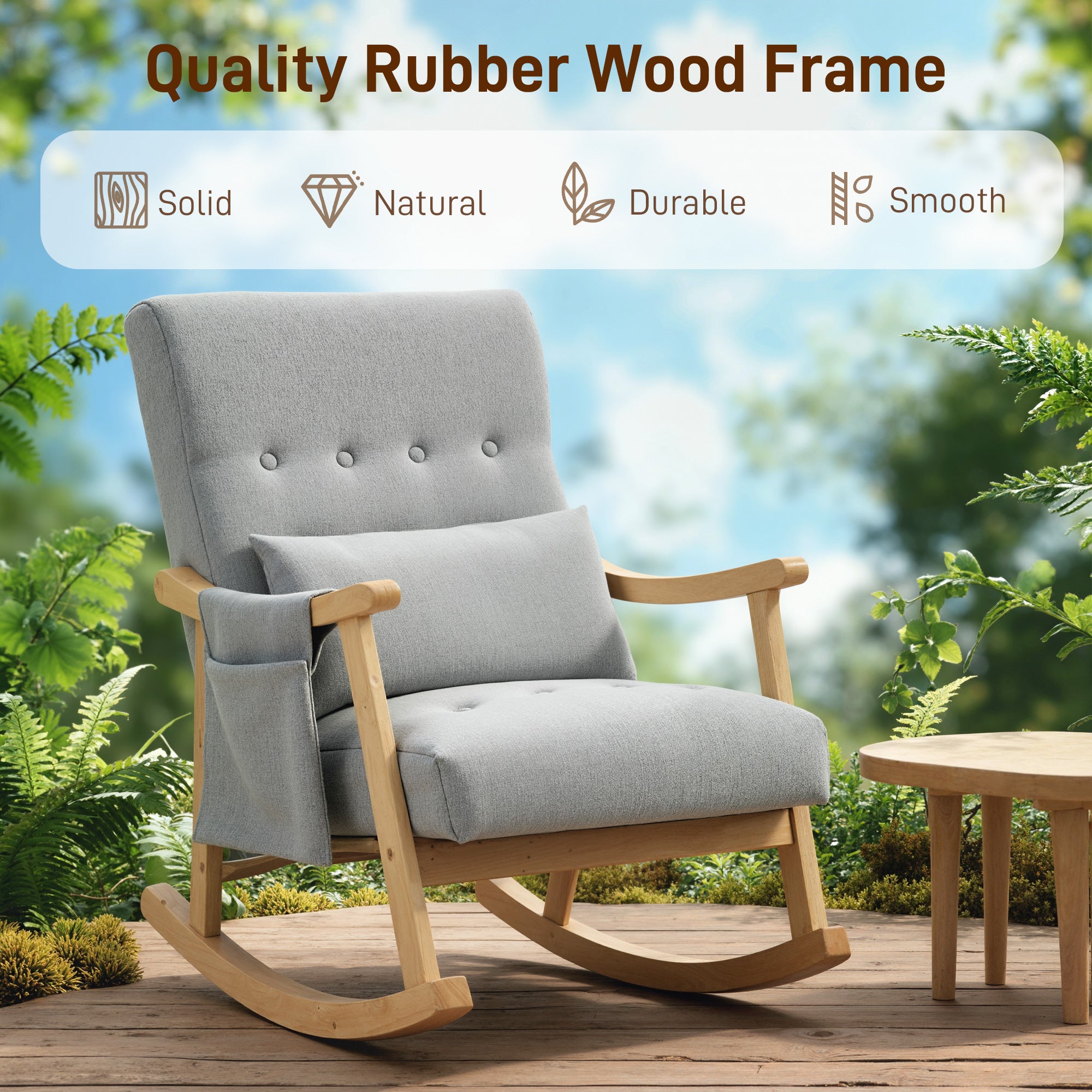 Kozy Wood Frame Rocking Accent Chair - Light Grey