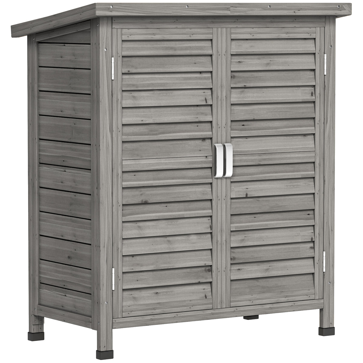 Kozy Garden Shed Wooden Garden Storage Shed 2 Door Unit Solid Fir Wood Garage Tool Organisation Cabinet, 87L x 46.5W x 96.5Hcm, Grey