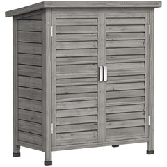 Kozy Garden Shed Wooden Garden Storage Shed 2 Door Unit Solid Fir Wood Garage Tool Organisation Cabinet, 87L x 46.5W x 96.5Hcm, Grey