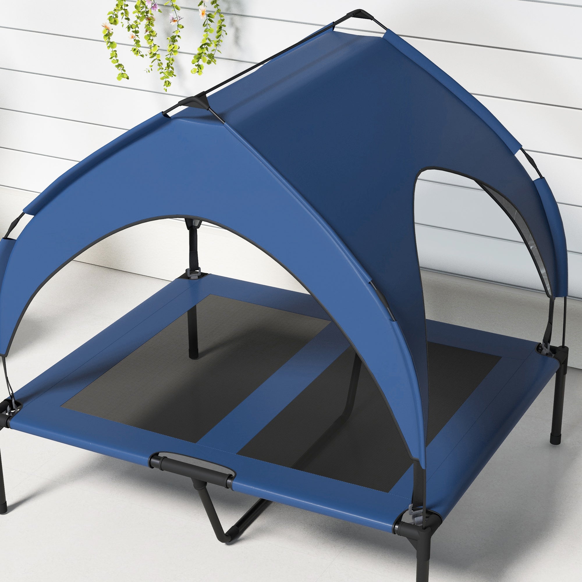 PawHut Cooling Pet Bed Raised with Washable Breathable Mesh for Medium, Large Dogs, 91 x 76 x 89 cm, Dark Blue | Aosom UK