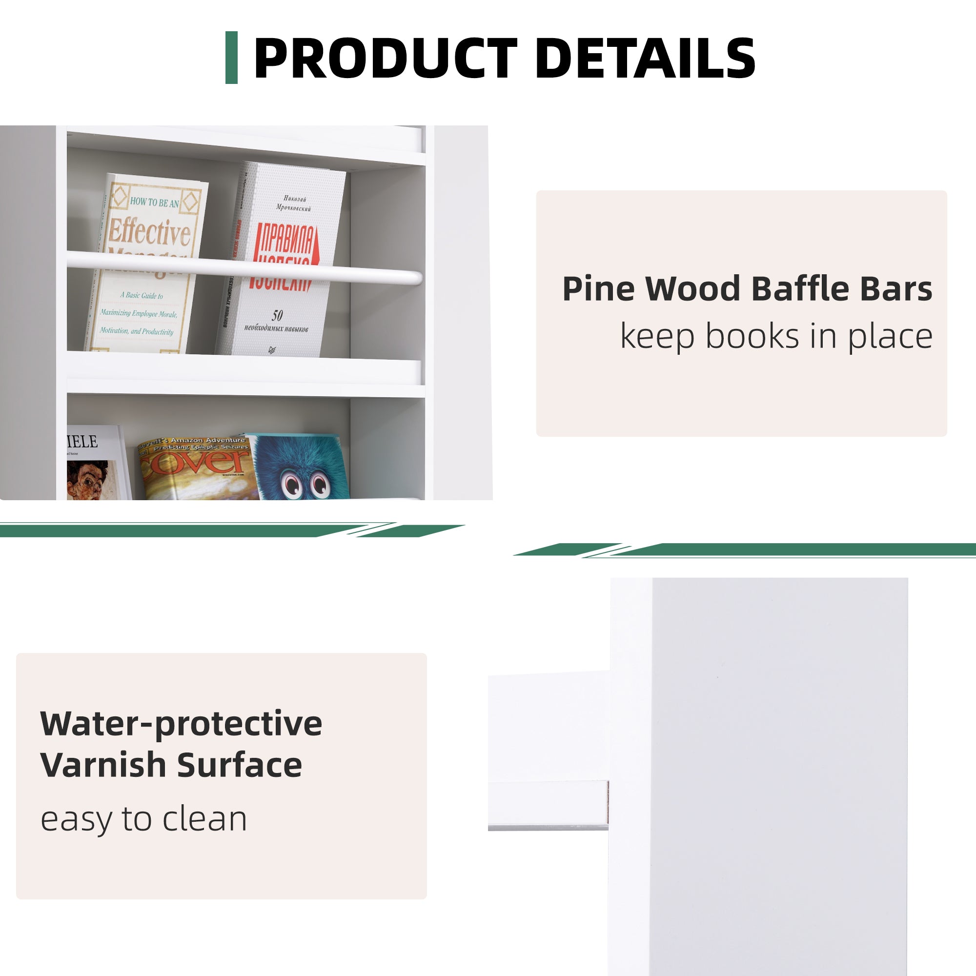 Kozy Bookcase, 4 Tier Wall Mounted Bookshelf, 15cm Depth Storage Shelving Rack for Bedroom Nursery Office Home, Accessories Supplies, White