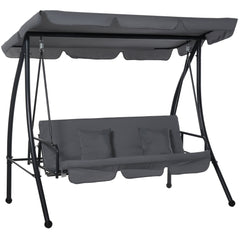 Outsunny Waterproof 2-in-1 Patio Swing Chair Lounger 3 Seater Garden Swing Seat w/ Convertible Tilt Canopy and Cushion, Dark Grey | Aosom UK