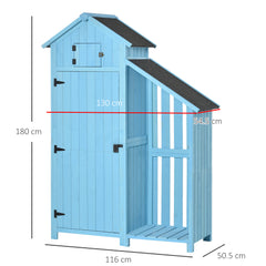 Kozy Wooden Shed, Garden Storage Cabinet with Log Store, Waterproof Asphalt Roof and Lockable Door, Narrow Tool Organizer, 130 x 55 x 180 cm