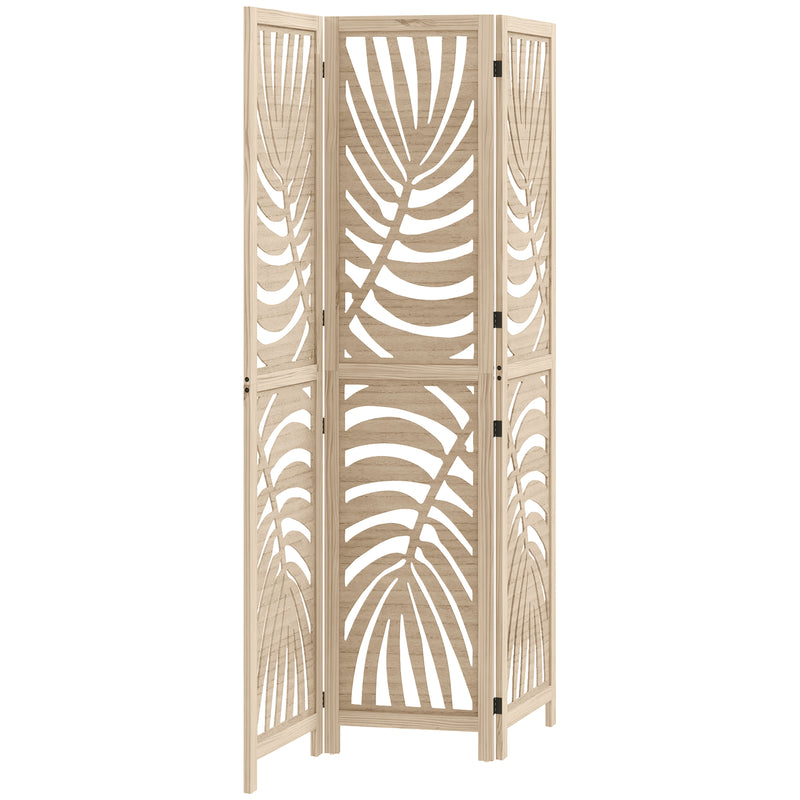3 Panel Room Divider, Detachable Folding Privacy Screens with Palm Leaf Design for Home Office, Finish