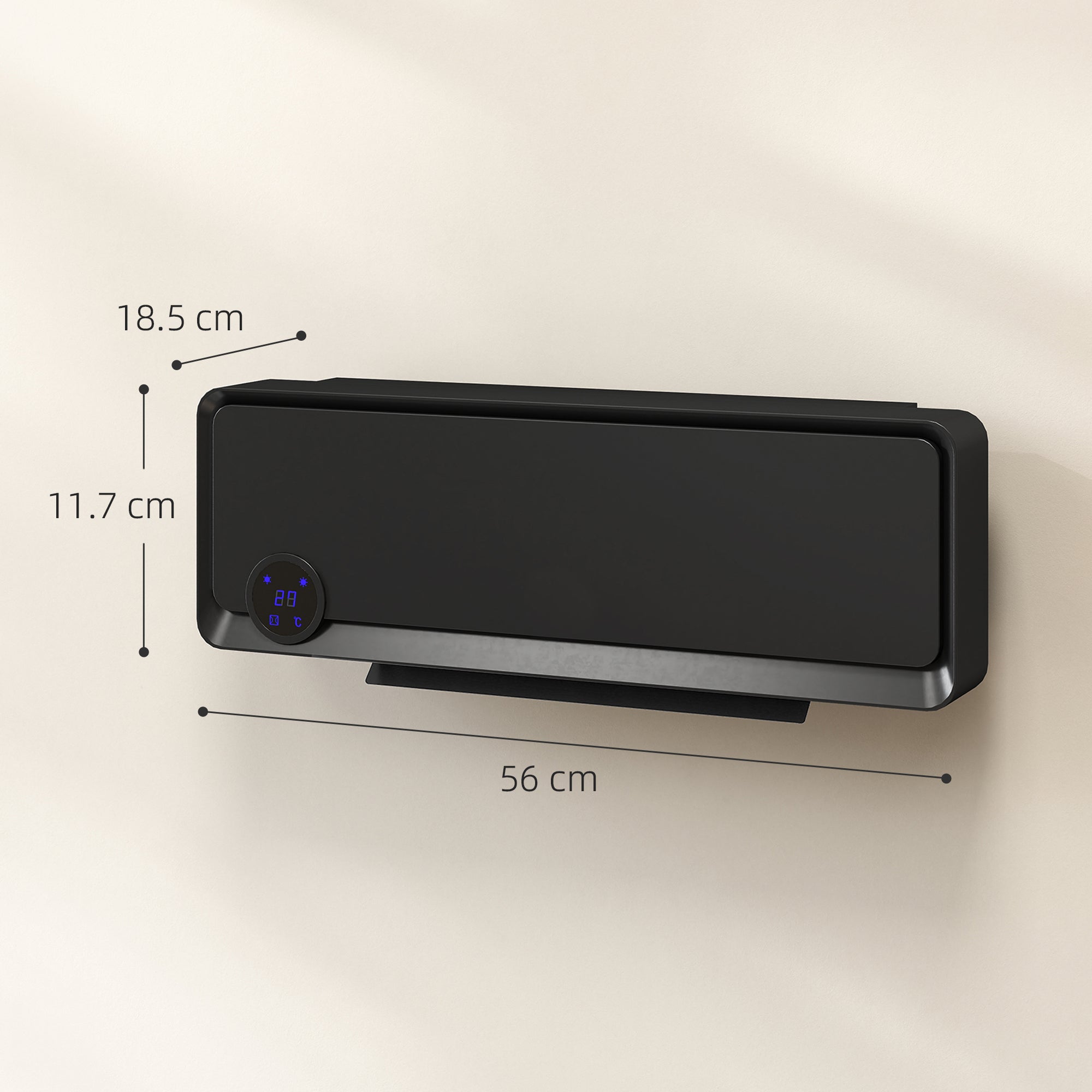 Kozy - Wall Downflow Heater 2 Heat and Fan 1000W/2000W, Electric Space Heater with Timer Remote Oscillating, for Bedroom Home Office, Black