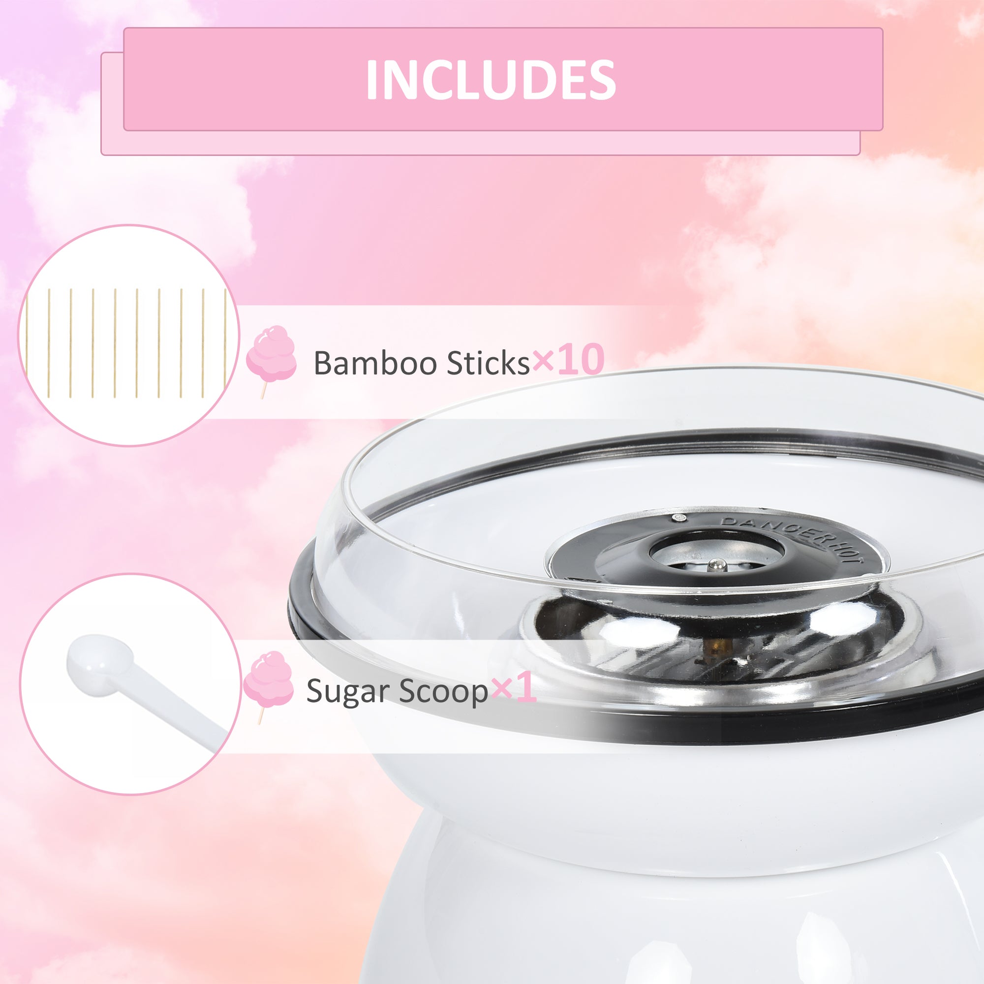 Kozy 450W Candy Floss Machine, Professional Automatic Cotton Candy Sweet Machine with Candyfloss Sticks, Spoon, Splash Guard, Non-Slip Base for Birthday Christmas Wedding Party, Funfair Style, White