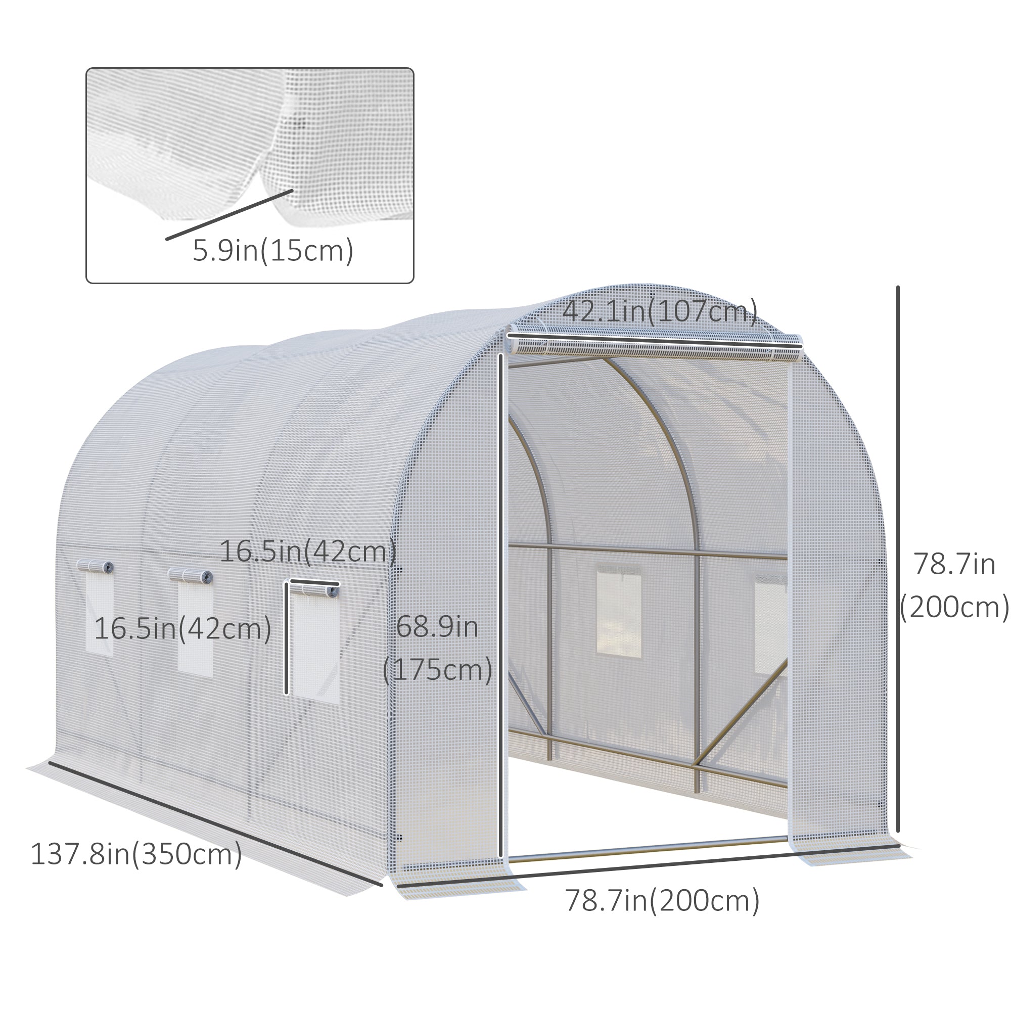 Kozy 3.5 x 2 x 2 m Polytunnel Greenhouse, Walk-in Green House for Garden with Mesh Windows, Galvanised Steel Frame, White