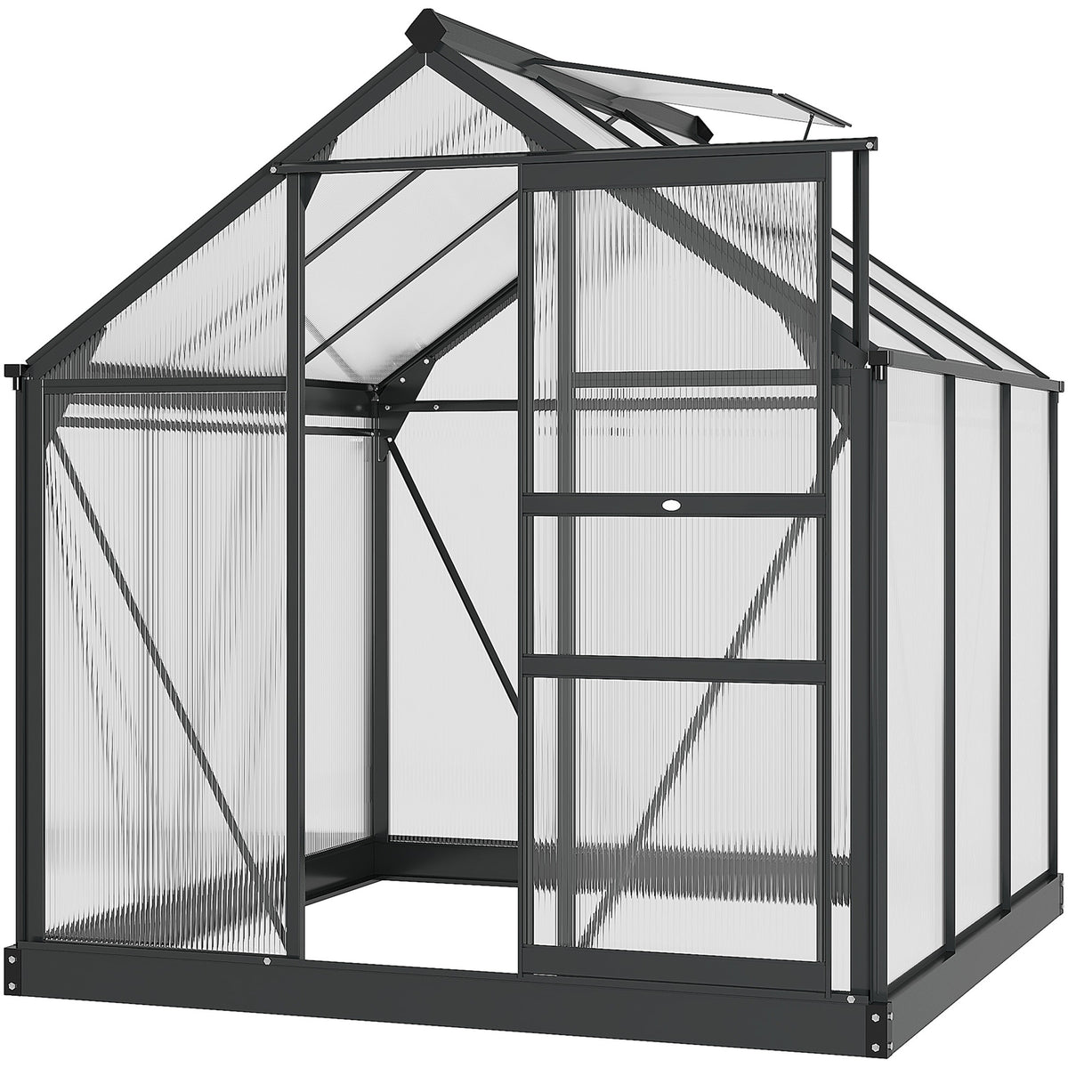 Kozy 6 x 6ft Polycarbonate Greenhouse, Large Walk-In Green House with Slide Door and Window, Garden Plants Grow House with Aluminium Frame and Foundation, Grey