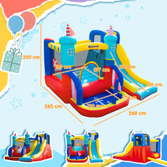 Kozy - 4 in 1 Kids Bouncy Castle Large Sailboat Style Inflatable House Slide Trampoline Water Pool Climbing Wall with Blower Carrybag for Kids Age 3-8, 2.65 x 2.6 x 2m