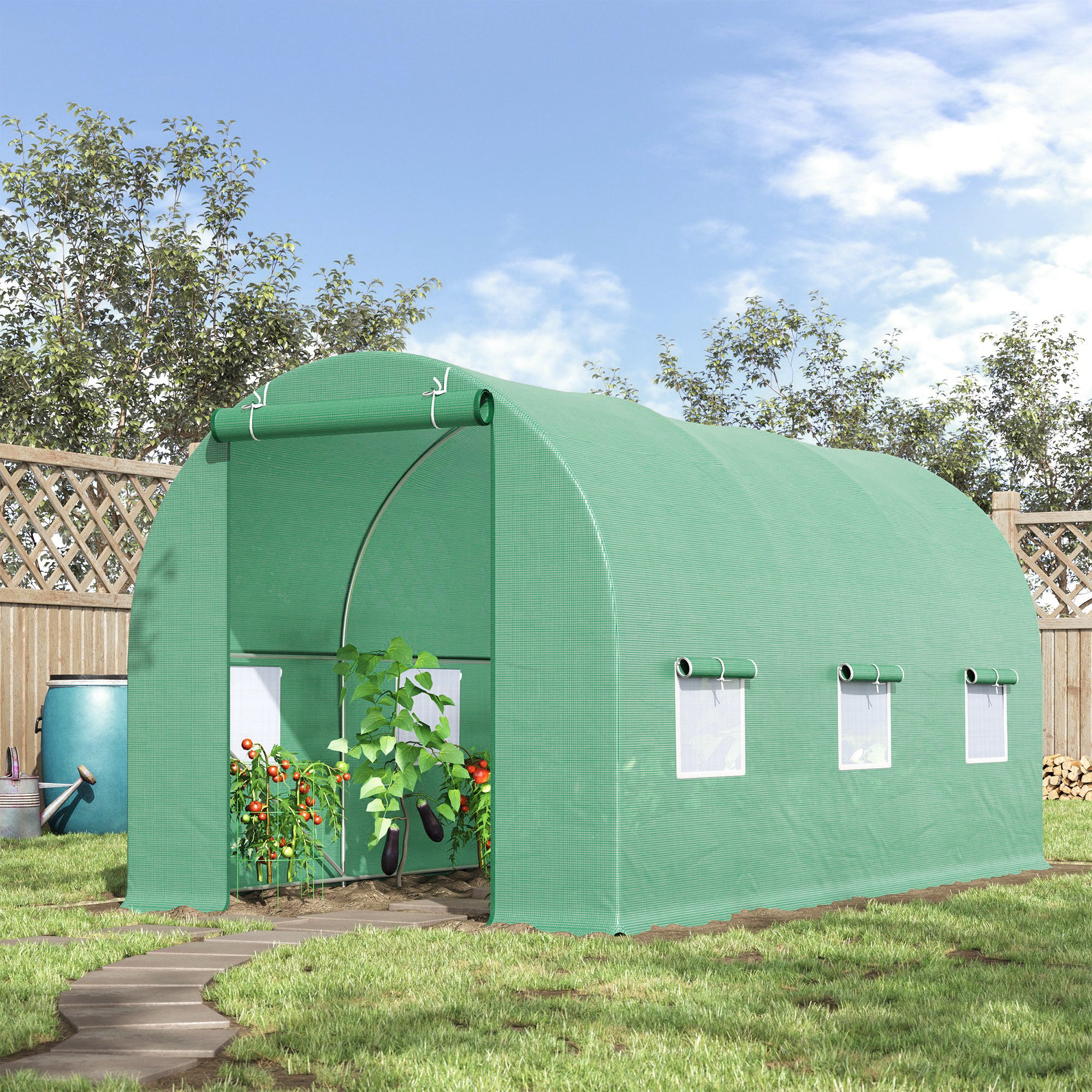 Kozy 4.5m x 2m x 2m Walk-in Tunnel Greenhouse Garden Plant Growing House with Door and Ventilation Window, Green