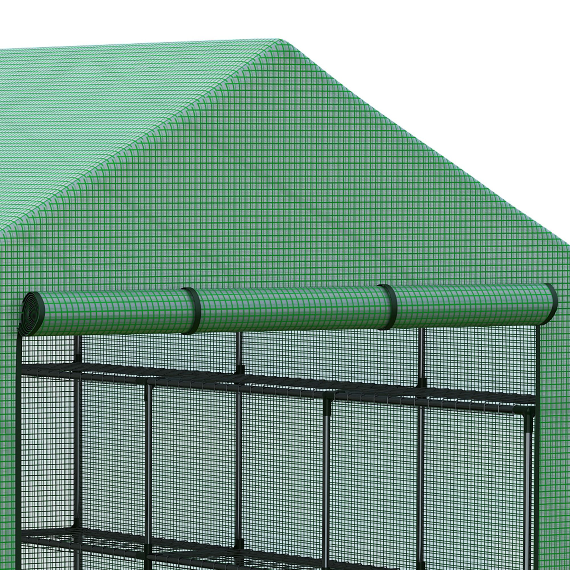 Kozy Walk-in Greenhouse with 4 Tier 24 Shelves, Portable Grow House with Roll-up Zipped Door, 244 x 180 x 210cm, Green