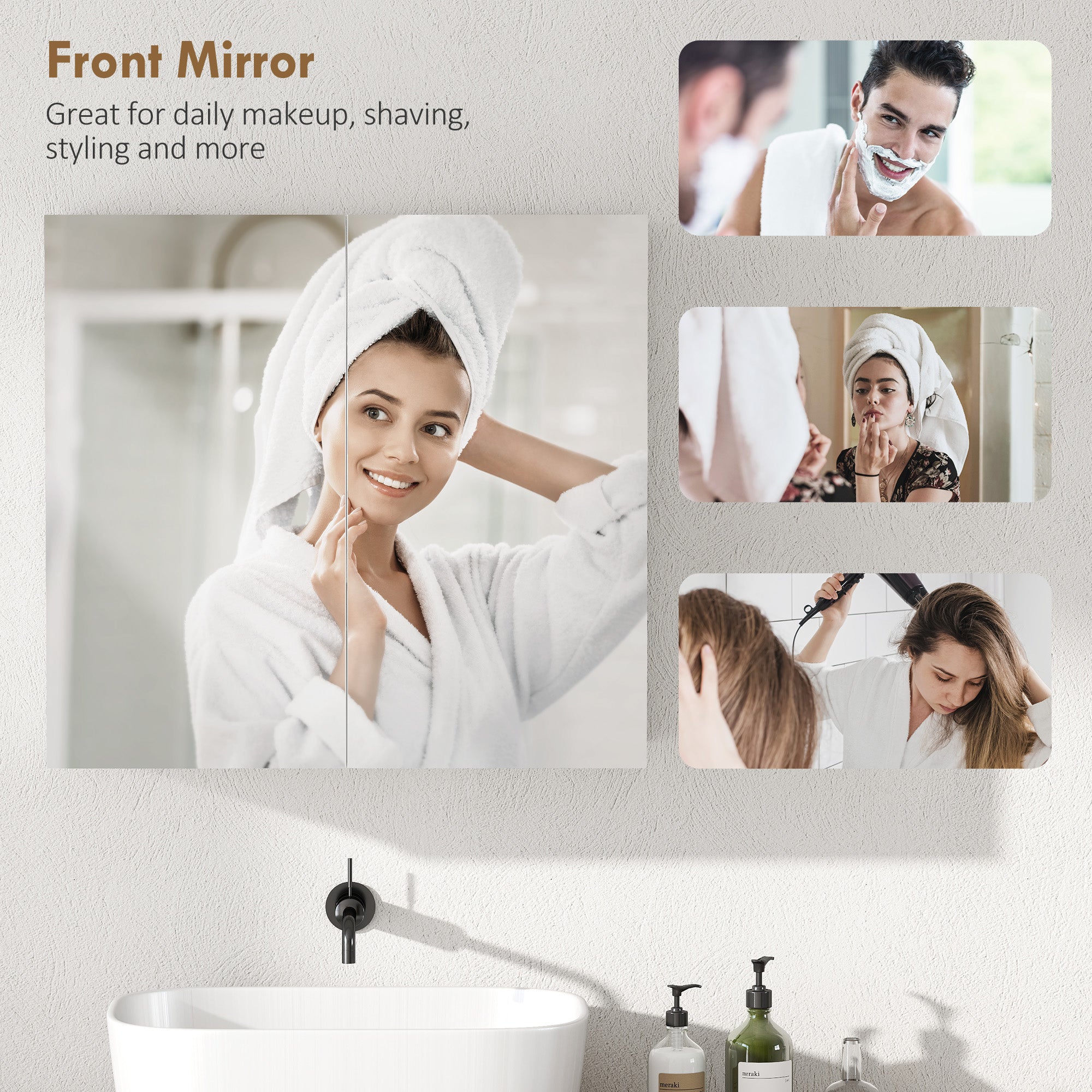 Kozy Double-Door Bathroom Mirror Cabinet - White