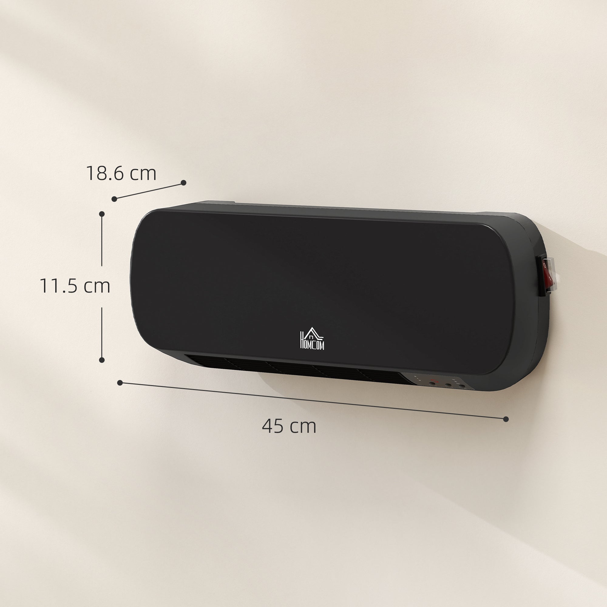 Kozy - 2000W Wall Mounted Ceramic Space Heater, 10-49°C Temperature, Black