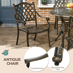 Kozy 5-Piece Outdoor Furniture Dining Set, Cast Aluminum Conversation Set Includes 4 Chairs and 90cm Round Table with 50mm Umbrella Hole for Patio Garden Deck, Flower Design