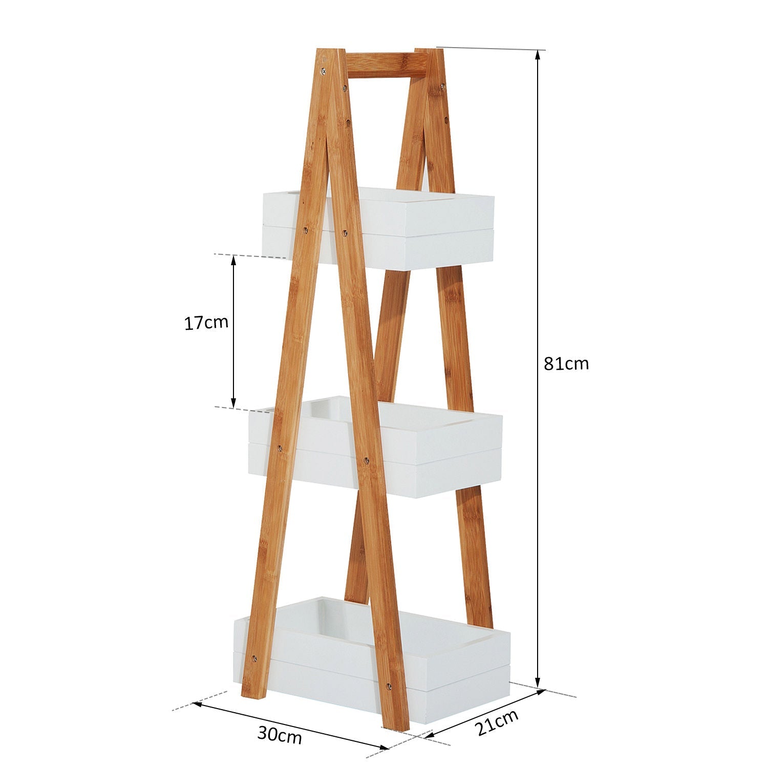 HOMCOM Freestanding 3 Tier A Frame Shower Caddy, Bathroom Storage Rack Shelf Organiser, Water-Resistant, White | Aosom UK
