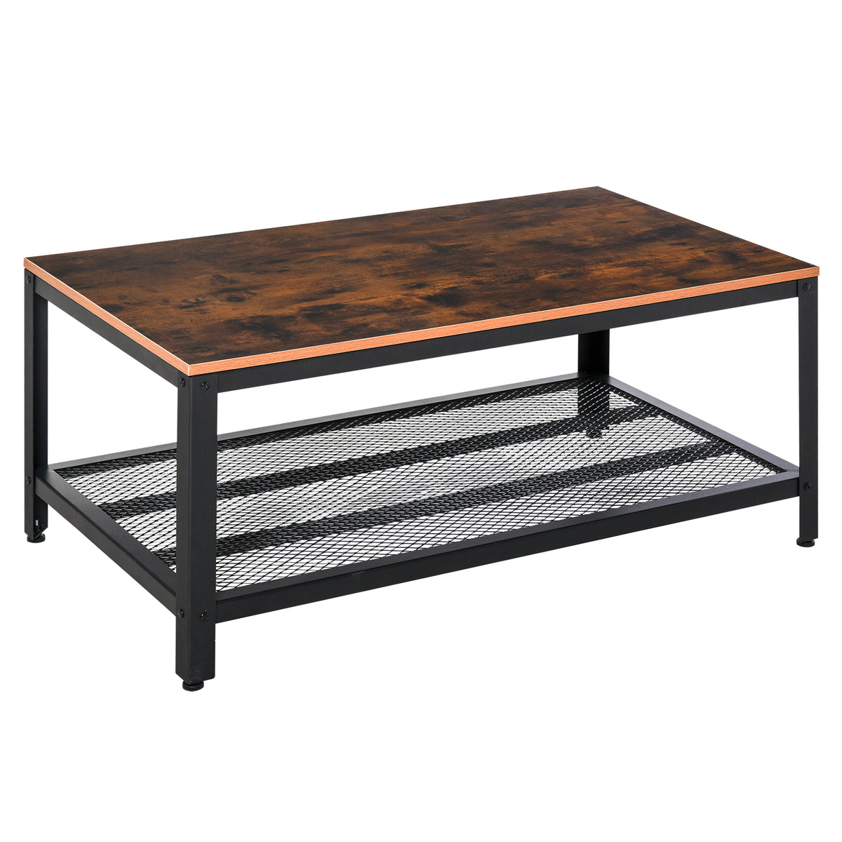 Kozy Coffee Table Industrial Side Table Living Room Table with Storage Shelf and Metal Frame for Home Office, 106L x 60W x 45Hcm